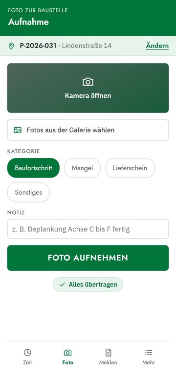 Foto zur Baustelle aufnehmen
